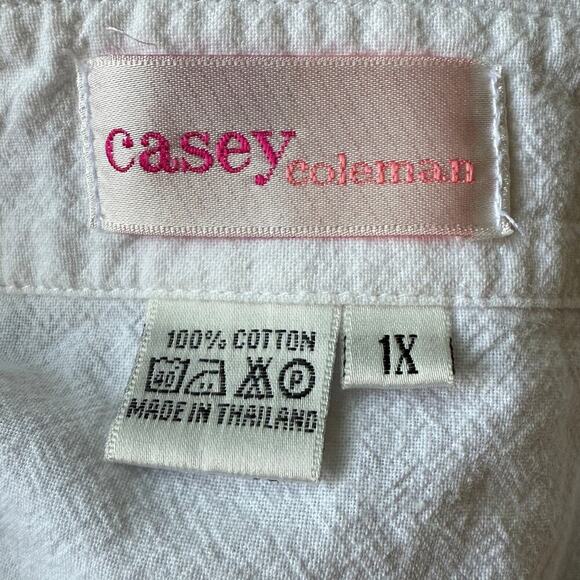 Vintage Casey Coleman Embroidered Dragonfly Button Down Shirt White 1X Cotton - Picture 5 of 7